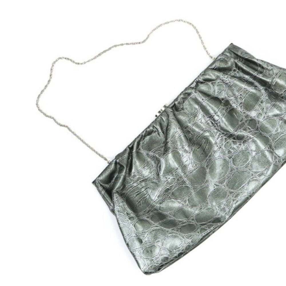 Vintage 80's Y2K Faux Crocodile Convertible Bag with Chain Silver Grey Kisslock